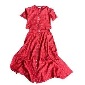 Vintage Johnathan Logan 1950s 2pc Cropped Button Down Skirt and Blouse Set XS/S
